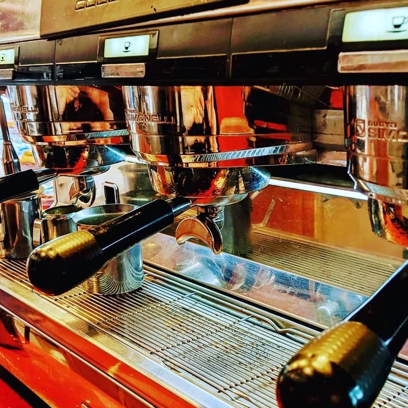 The café's Nuova Simonelli espresso machine pulling shots
